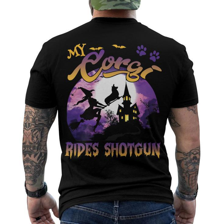 My Corgi Rides Shotgun Cool Halloween Protector Witch Dog Men's Crewneck Short Sleeve Back Print T-shirt