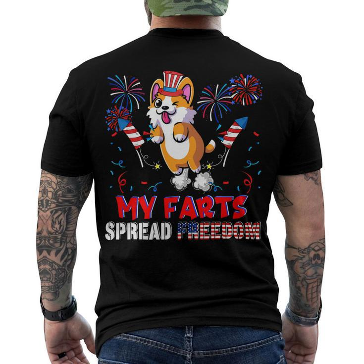 My Farts Spread Freedom Funny American Flag Corgi Fireworks Men's Crewneck Short Sleeve Back Print T-shirt