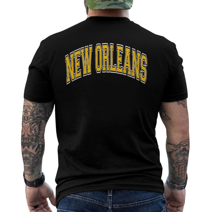 New Orleans Louisiana Varsity Style Amber Text Men's Back Print T-shirt