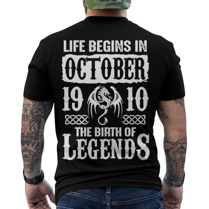 October 1910 Birthday Life Begins In October 1910 Men's T-Shirt Back Print