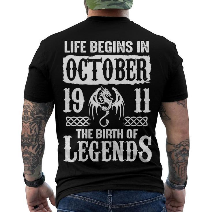 October 1911 Birthday Life Begins In October 1911 Men's T-Shirt Back Print
