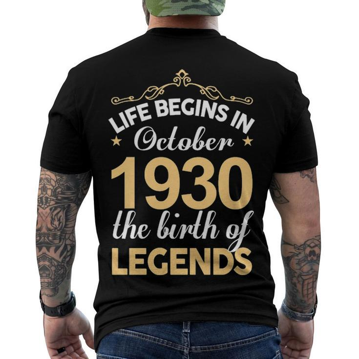 October 1930 Birthday Life Begins In October 1930 V2 Men's T-Shirt Back Print