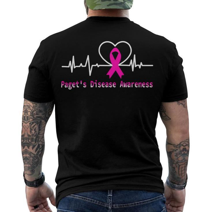 Pagets Disease Awareness Heartbeat  Pink Ribbon  Pagets Disease  Pagets Disease Awareness Men's Crewneck Short Sleeve Back Print T-shirt