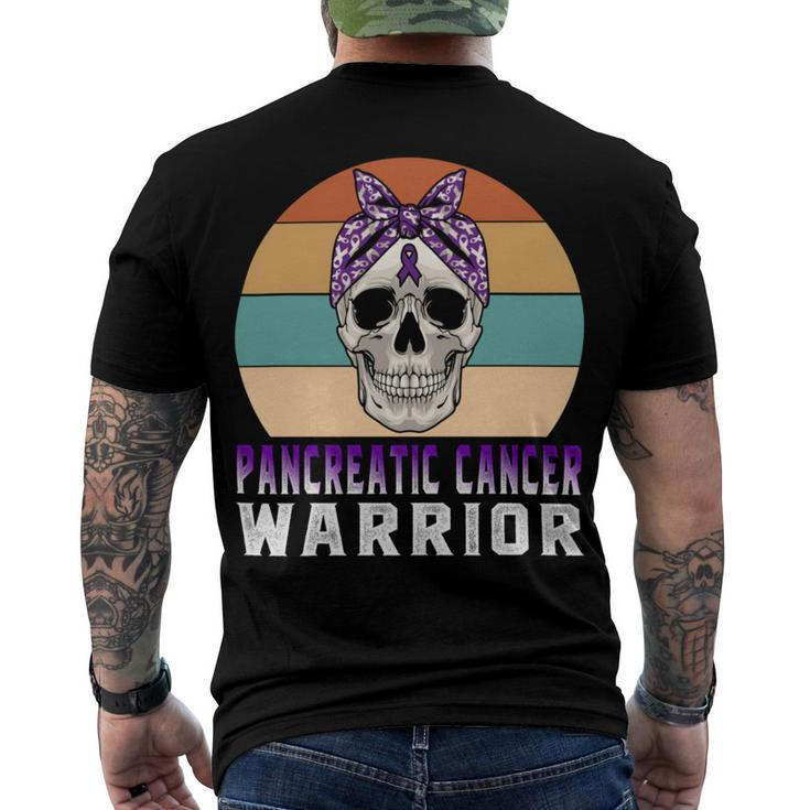 Pancreatic Cancer Warrior  Skull Women Vintage  Purple Ribbon  Pancreatic Cancer  Pancreatic Cancer Awareness Men's Crewneck Short Sleeve Back Print T-shirt