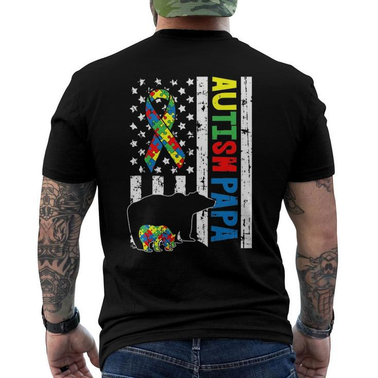 Papa Bear Matching Family Autism Awareness Gifts Us Flag Men's Crewneck Short Sleeve Back Print T-shirt