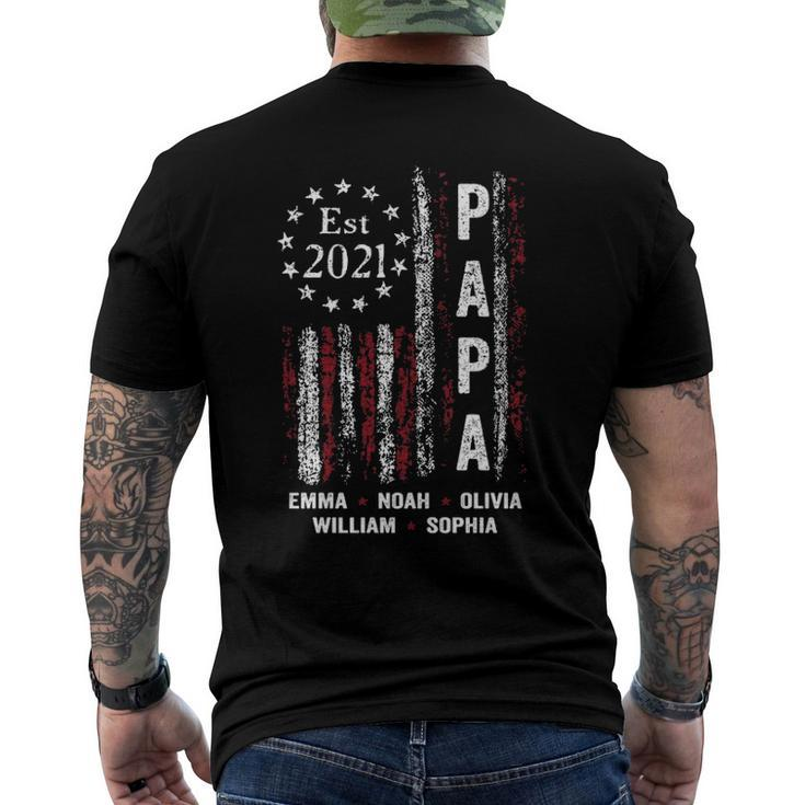 Papa Est 2021 Emma Noah Olivia William Sophia Vintage American Flag Men's Back Print T-shirt