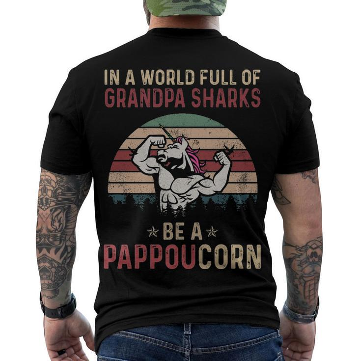 Pappou Grandpa In A World Full Of Grandpa Sharks Be A Pappoucorn Men's T-Shirt Back Print