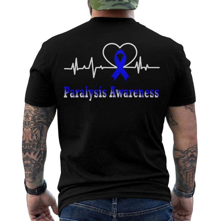 Paralysis Awareness Awareness Heartbeat  Blue Ribbon  Paralysis  Paralysis Awareness Men's Crewneck Short Sleeve Back Print T-shirt