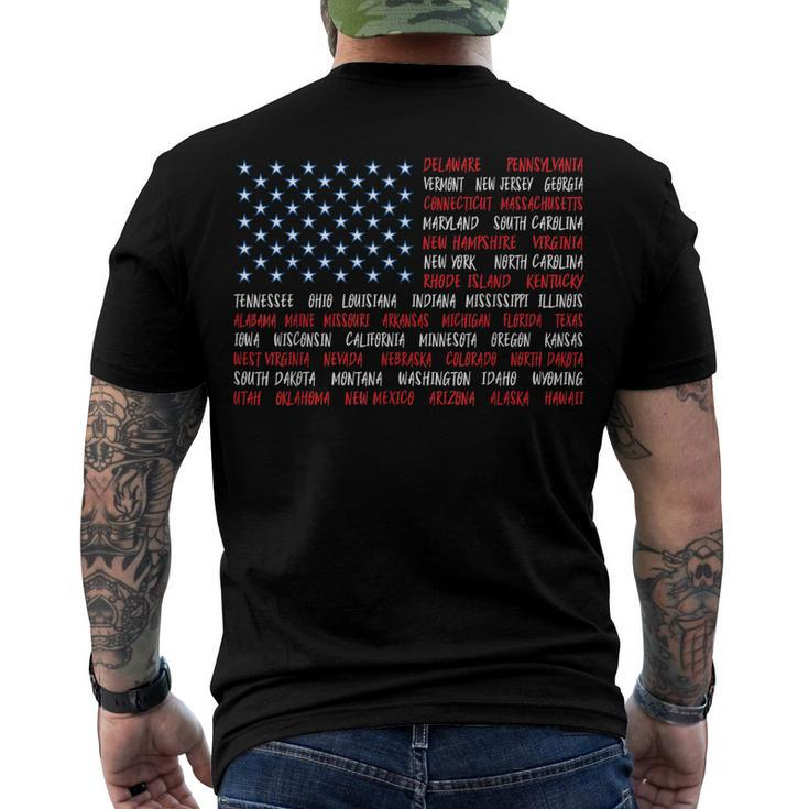 Patriotic July 4Th Usa American Flag All 50 State Names Men's T-shirt Back Print