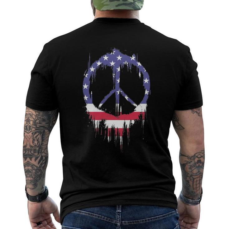 Patriotic Peace Sign American Flag 4Th Of July Retro Hippie Men's Back Print T-shirt