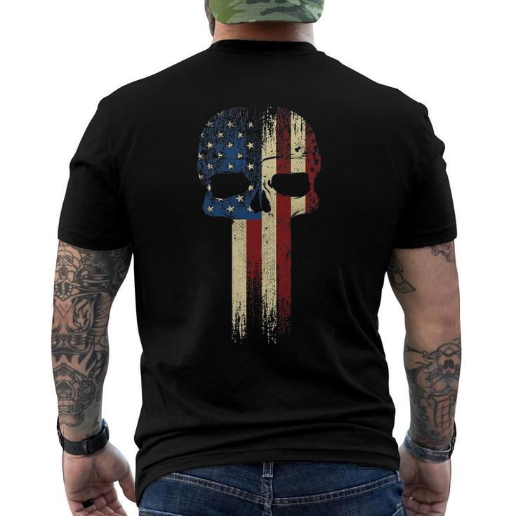 Patriotic Skull Usa Military American Flag Proud Veteran Men's Back Print T-shirt
