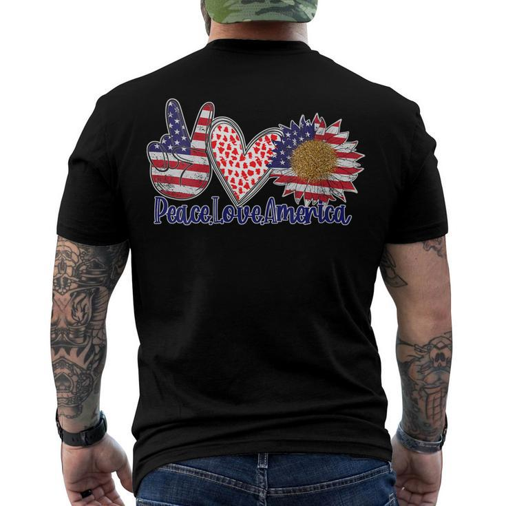Peace Love America 4Th July Patriotic Sunflower Heart Sign Men's T-shirt Back Print