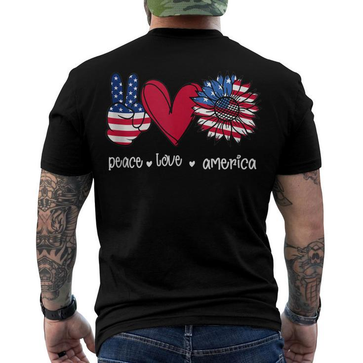 Peace Love America 4Th July Patriotic Sunflower Heart Sign V2 Men's T-shirt Back Print