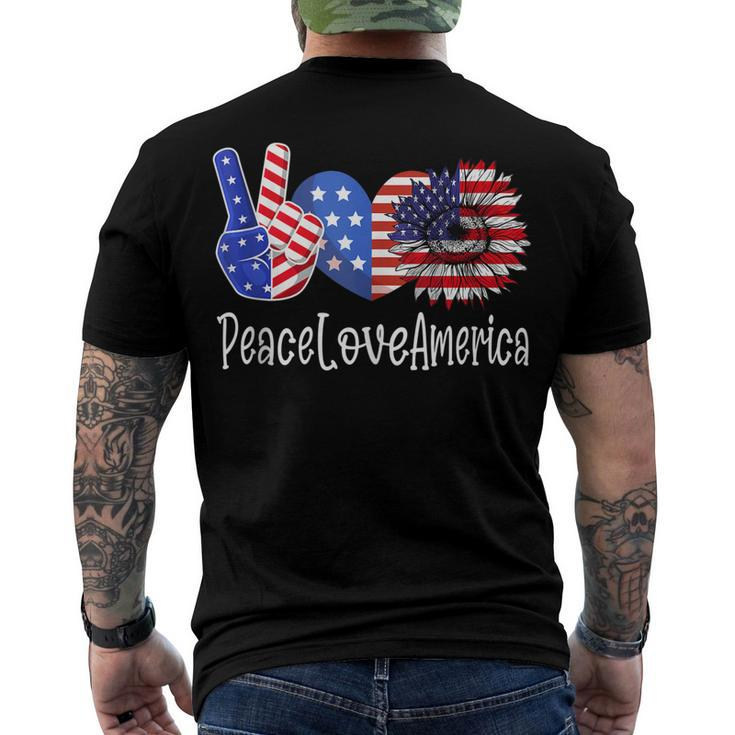 Peace Love America 4Th July Patriotic Sunflower Heart Sign V4 Men's T-shirt Back Print