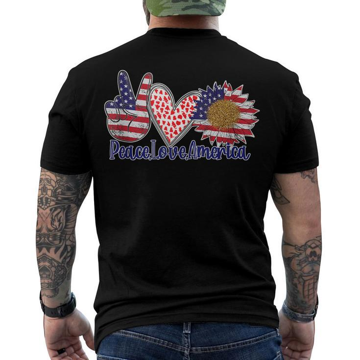 Peace Love America 4Th July Patriotic Sunflower Heart Sign V5 Men's T-shirt Back Print