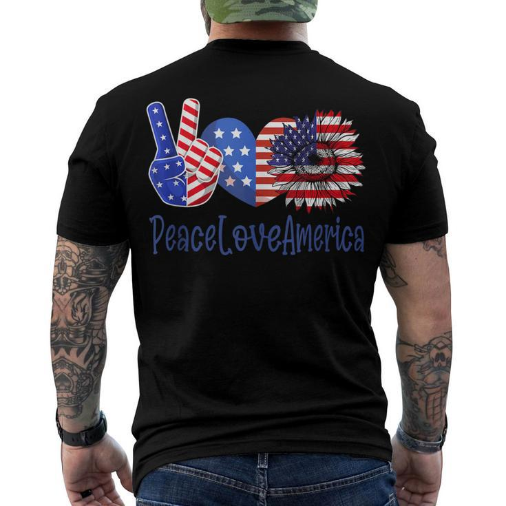 Peace Love America 4Th July Patriotic Sunflower Heart Sign V6 Men's T-shirt Back Print