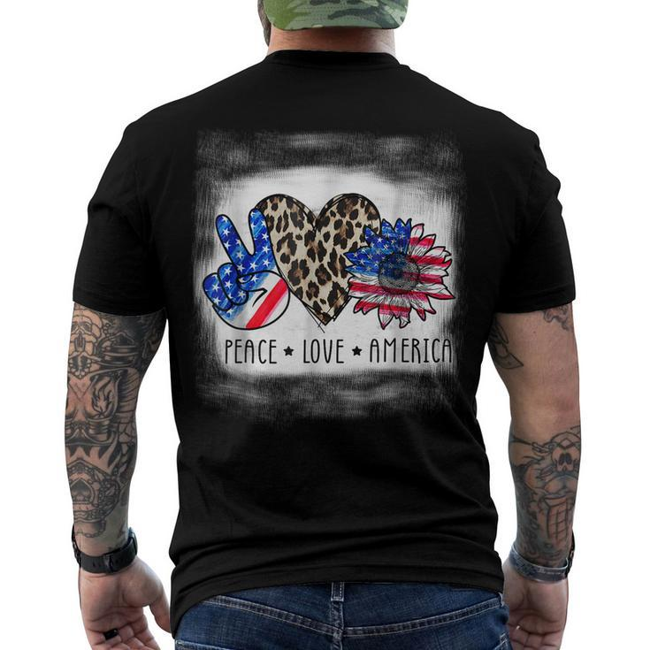 Peace Love America Bleached With Leopard Sunflower Us Flag V2 Men's T-shirt Back Print