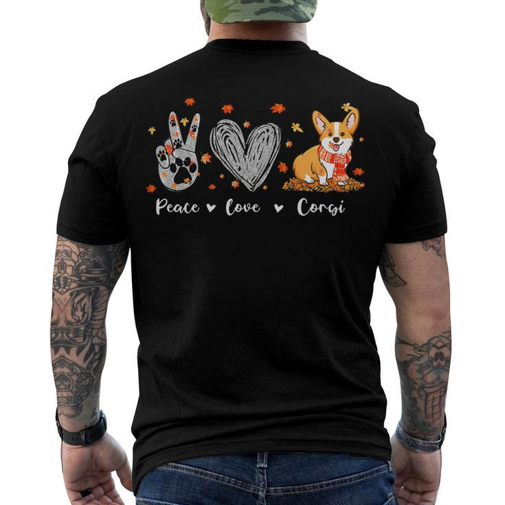 Peace Love Corgi Funny Corgi Dog Lover Pumpkin Fall Season Men's Crewneck Short Sleeve Back Print T-shirt