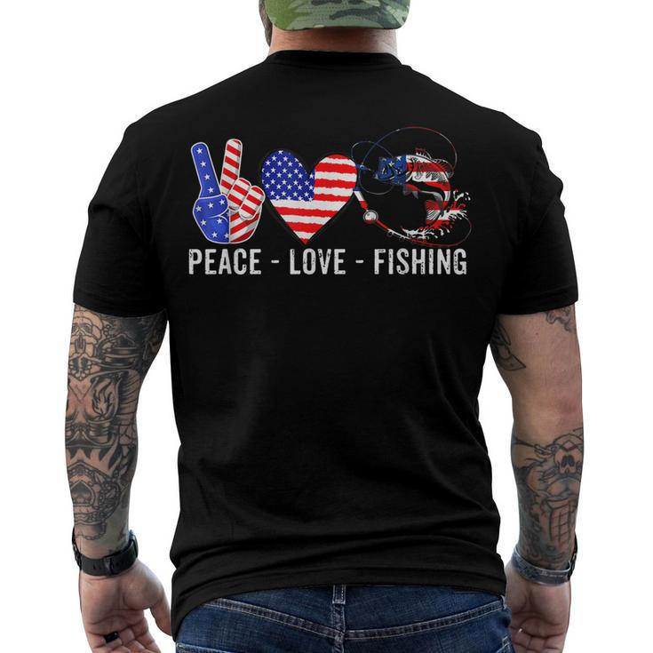 Peace Love Fishing America 4Th July Patriotic Heart Sign Men's T-shirt Back Print