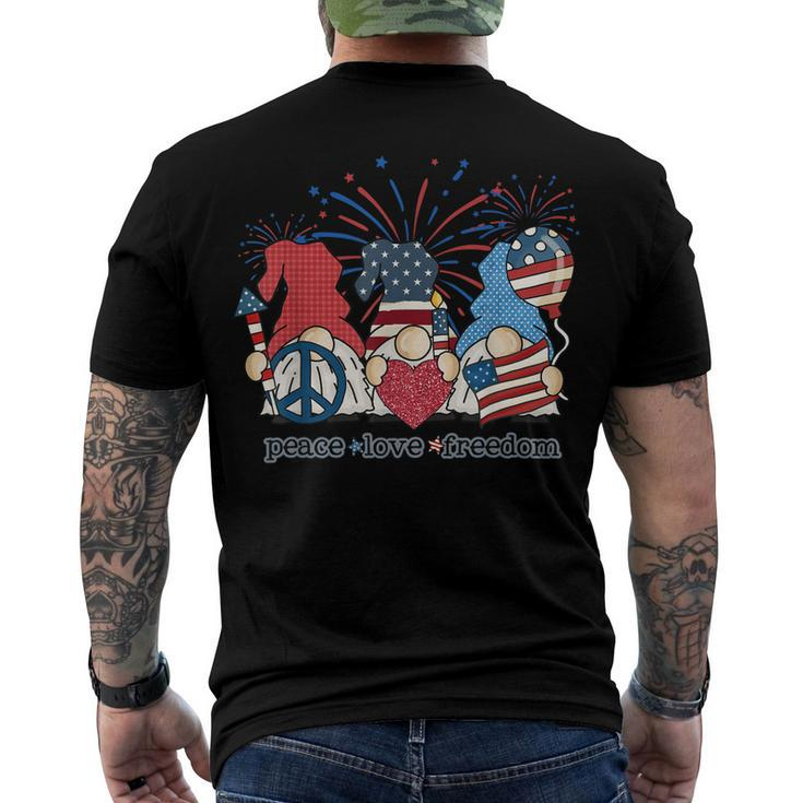 Peace Love Freedom Fireworks Gnomes 4Th Of July America Men's T-shirt Back Print