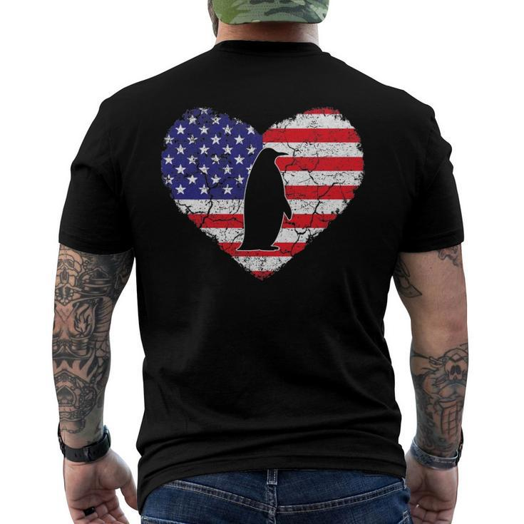 Penguin Vintage American Flag Heart 4Th Of July Animal Lover Classic Men's Back Print T-shirt