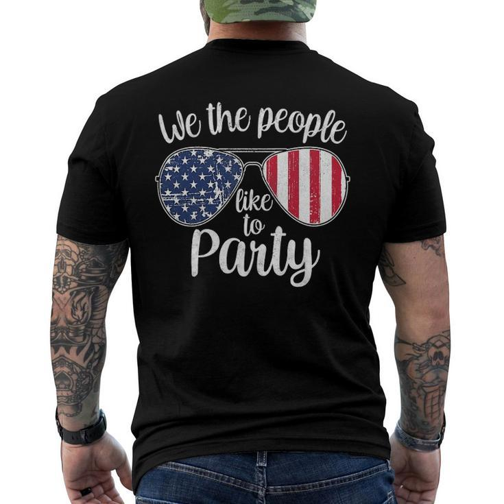 Womens We The People Like To Party American Flag Sunglasses Vintage Men's Back Print T-shirt