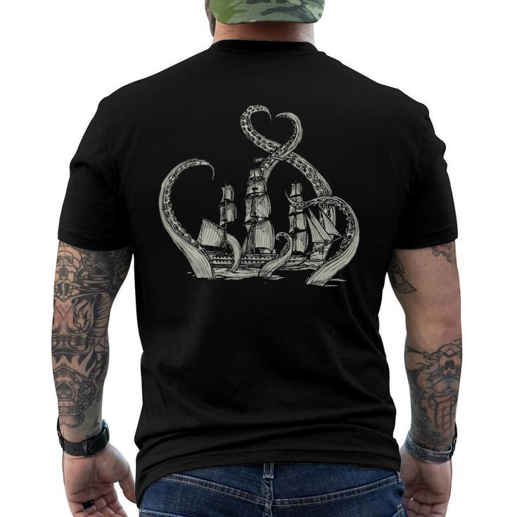 Pirate Ship Octopus Buccaneer Freebooter Crossed Bones Skull Men's Back Print T-shirt