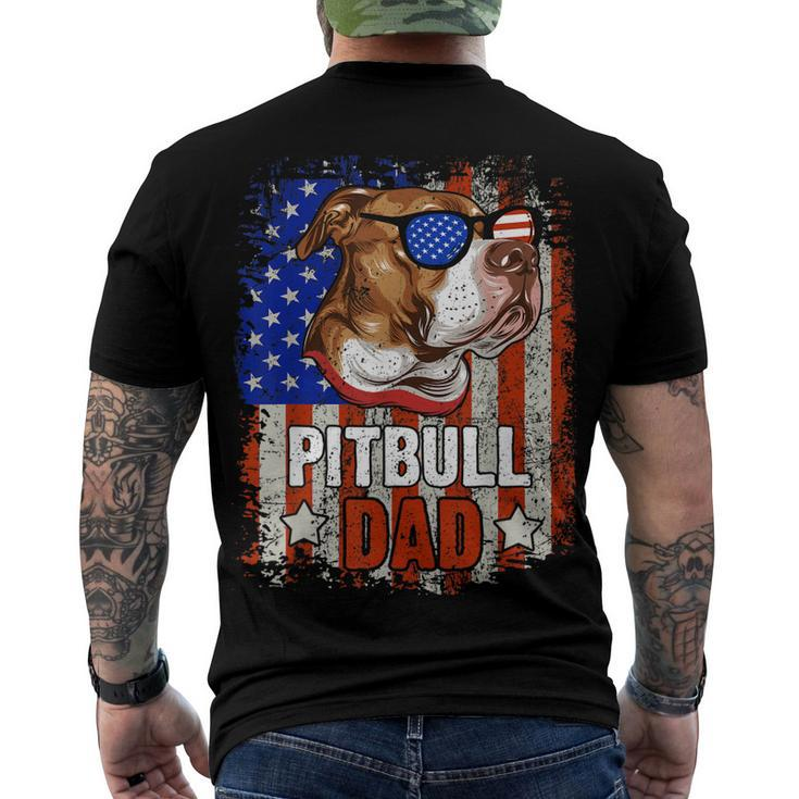 Pitbull Dad 4Th Of July American Flag Glasses Dog Men Boy Men's T-shirt Back Print