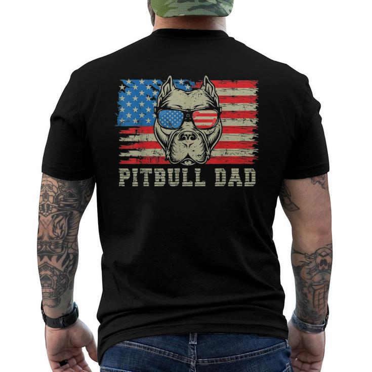 Mens Pitbull Dad American Pit Bull Dog Us Flag 4Th Of July Men's Back Print T-shirt