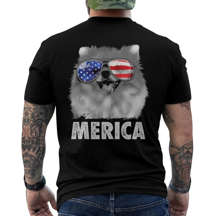 Pomeranian 4Th Of July Merica Men American Flag Pom Dog  Men's Crewneck Short Sleeve Back Print T-shirt