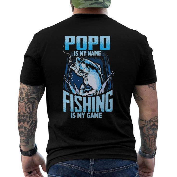 Mens Popo Is My Name Fishing Is My Game Fathers Day Men's Back Print T-shirt