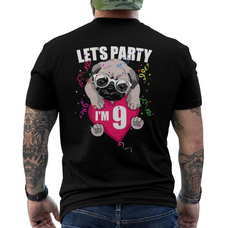 Pug Birthday Im Nine Lets Party 9Th Bday Cute Dog Flying Men's Crewneck Short Sleeve Back Print T-shirt
