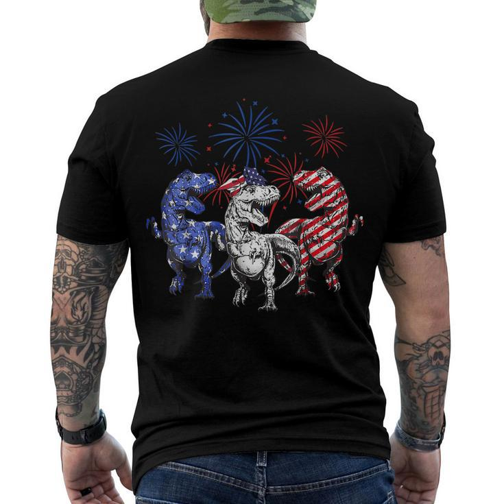 Red White Blue T Rex Dinosaur Firework 4Th Of July Men's T-shirt Back Print