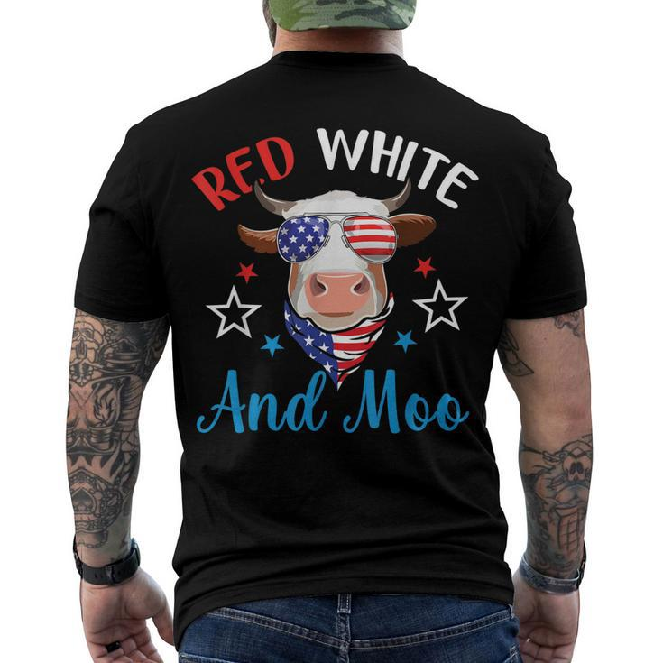 Red White And Moo 4Th Of July Cow Usa Flag Farmer Patriotic Men's T-shirt Back Print