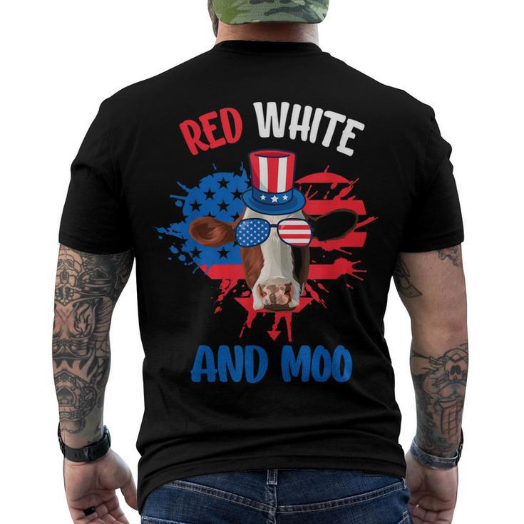 Red White And Moo Patriotic Cow Farmer 4Th Of July Men's Back Print T-shirt