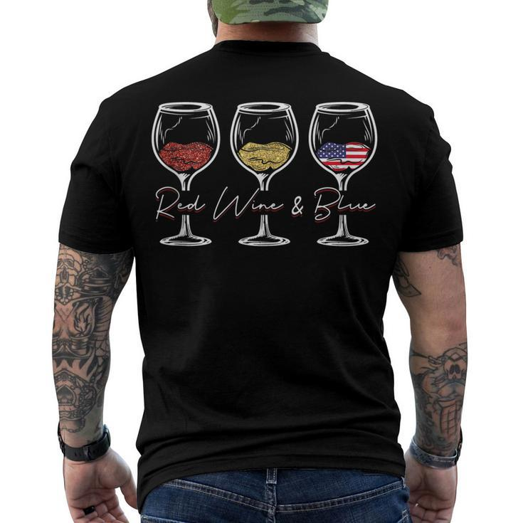 Red Wine & Blue 4Th Of July Wine Red White Blue Merica Usa Men's Back Print T-shirt