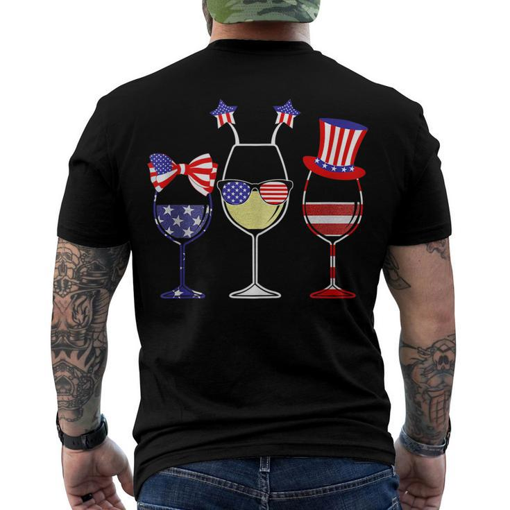 Red Wine And Blue 4Th Of July Red White Blue Wine Glasses Men's T-shirt Back Print