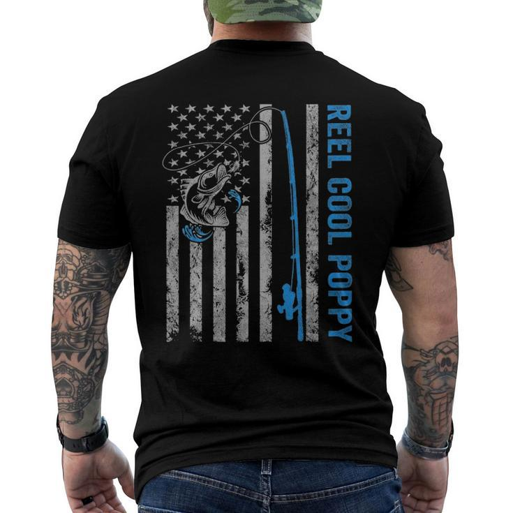 Reel Cool Poppy Fathers Day American Flag Fishing Men's Back Print T-shirt