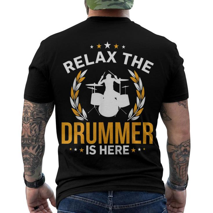 Relax The Drummer Here  Men's Crewneck Short Sleeve Back Print T-shirt