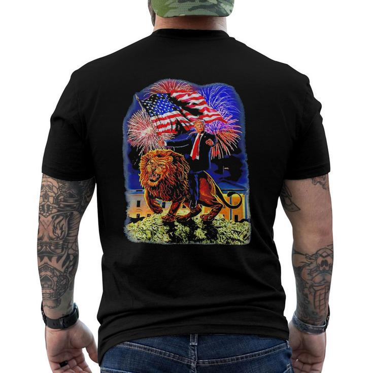 Republican President Donald Trump Riding War Lion Men's Crewneck Short Sleeve Back Print T-shirt
