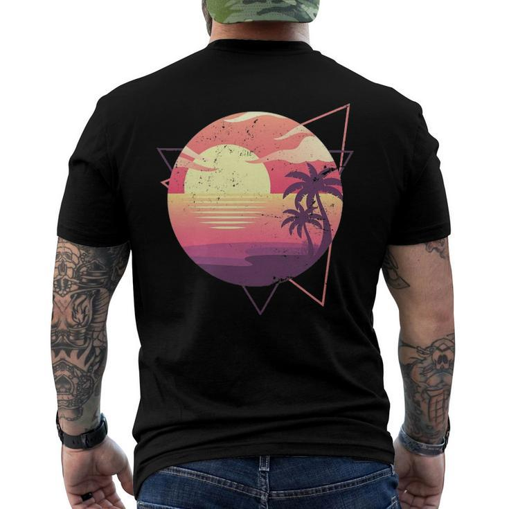 Retro 80S Vaporwave Aesthetic Tropical Sunset 90S Vaporwave Men's Back Print T-shirt