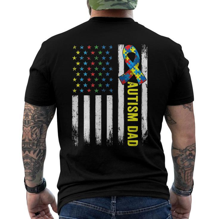 Retro American Flag Autism Dad Awareness Autistic Men's Back Print T-shirt