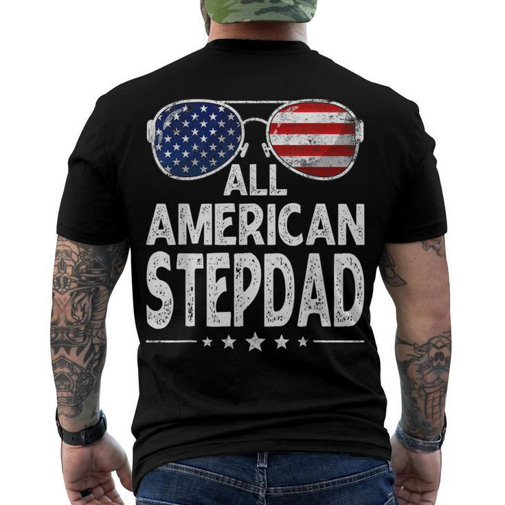 Mens Retro Fathers Day Family All American Stepdad 4Th Of July Men's T-shirt Back Print