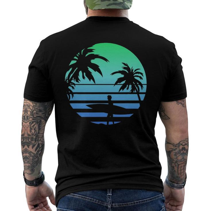 Retro Water Sport Surfboard Palm Tree Sea Tropical Surfing Men's Back Print T-shirt
