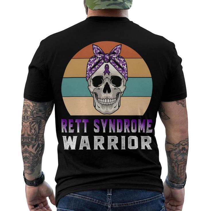 Rett Syndrome Warrior  Skull Women Vintage  Purple Ribbon  Rett Syndrome  Rett Syndrome Awareness V2 Men's Crewneck Short Sleeve Back Print T-shirt