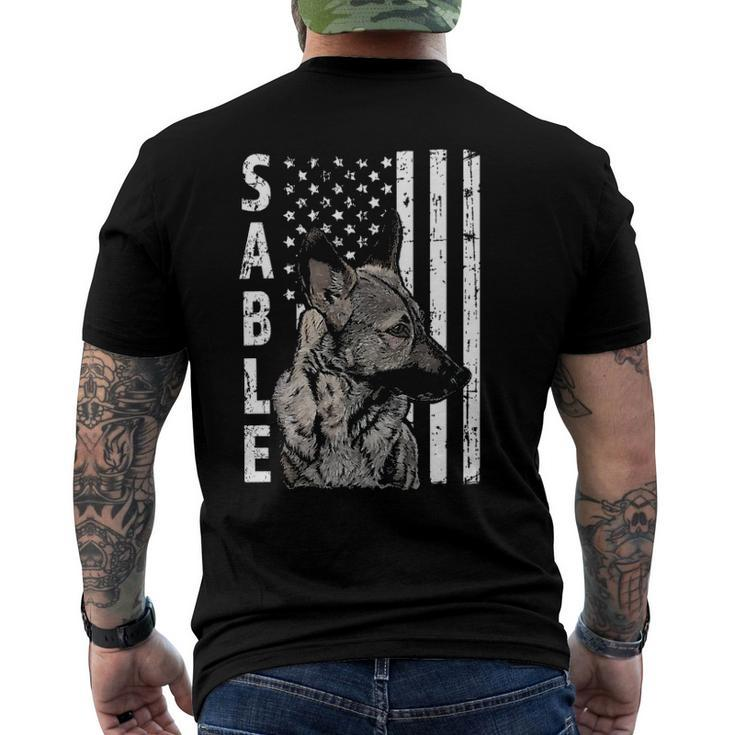 Sable German Shepherd Dog American Flag Patriotic Men's Back Print T-shirt