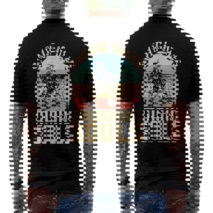 Saving Holes Crushing Souls Retro Ice Hockey Goalie Men's Back Print T-shirt