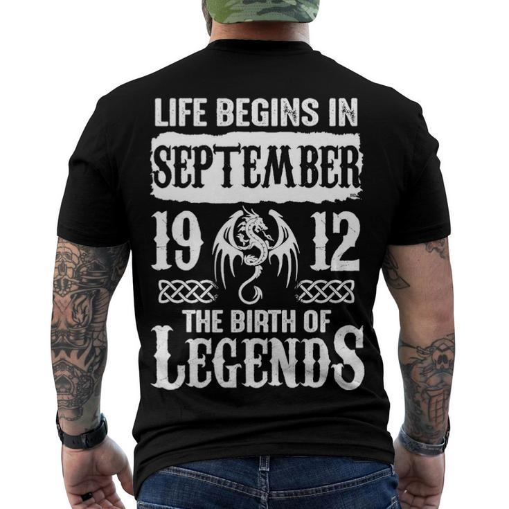 September 1912 Birthday Life Begins In September 1912 Men's T-Shirt Back Print