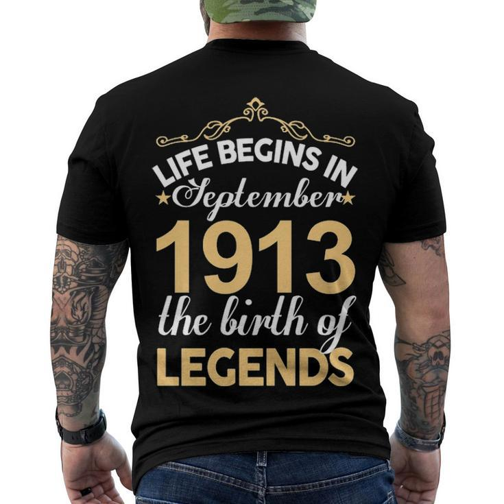 September 1913 Birthday Life Begins In September 1913 V2 Men's T-Shirt Back Print