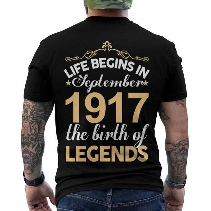 September 1917 Birthday Life Begins In September 1917 V2 Men's T-Shirt Back Print